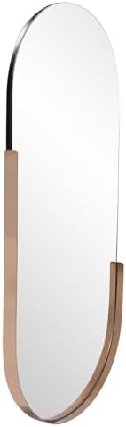 Howard Elliott Dante Stainless Steel Oval Rose Gold Capsule Wall Mirror, Modern Decorative Accent Frameless Contemporary Vanity Mirror for Entryway, Bathroom, Bedroom, Living Room, 40 x 17.75 Inches
