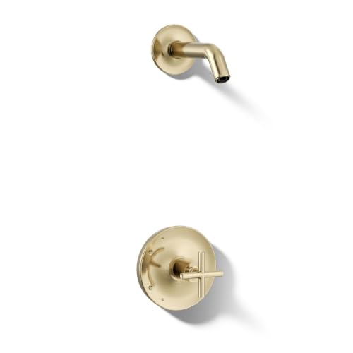KOHLER TLS14422-3-AF Purist Rite-Temp Shower Trim Kit con mango cruzado sin cabezal de ducha, acero vibrante dorado francés miniatura 1