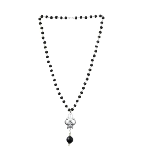 Image of DIVINE HINDU OM Shiva Trishool Karungali Mala, 54 Beads | Government Lab-Certified Black Ebony Wood Spiritual Necklace for Men & Women | Verify at divinehindu.in /Verify