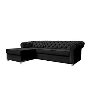 mb-moebel Hoekbank Chesterfield in converteerbaar bed met kist 4/5 zits – van fluwelen stof – woonkamer – 280 x 180 x 81 cm – Avia (hoekbank links, zwart)