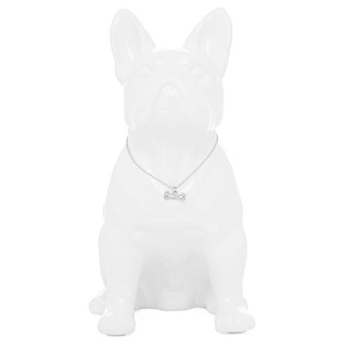 Torre & Tagus Sitting French Bulldog Statue 12" White Ceramic Dog Animal Sculpture With Silver Necklace Home Decor For Living Room Coffee Table, Kitchen Countertop, Bedroom Nightstand, Bathroom Vanity #TOP5