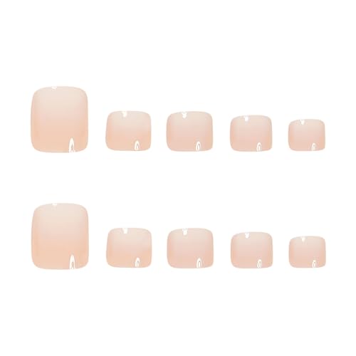 Image of Pink White Press on Toenails French Tip Fake Toenails Short Square False Toes with Ombre Design Glossy Full Cover Stick on Toe Nails Artificial Acrylic Glue on Toenails for Women Manicure 24Pcs