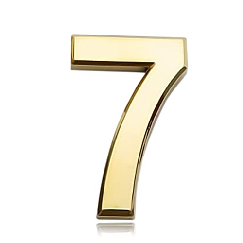 3 Inch Front Door Numbers, 3D Self Adhesive House Numbers Plaques Waterproof Mailbox Signage DIY Chrome Polished Address Numbers Sign for Home Office Hotel Apartment Door Room Wall, Gold (7)