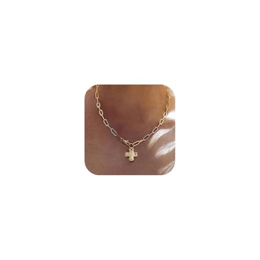 Bheop Chunky Cross Necklace for Women Trendy 14K Real Gold Plated Statement Cross Pendant Charm Necklace Vintage Long Big Paperclip Faith Chain Costume Jewelry Gift Non Tarnish