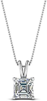 GROWNMINE Solitaire 0.90 Carat White Asscher Cut Moissanite Diamond Pendant Necklace In 925 Sterling Silver With 18" Inch Chain (Asscher Shape)