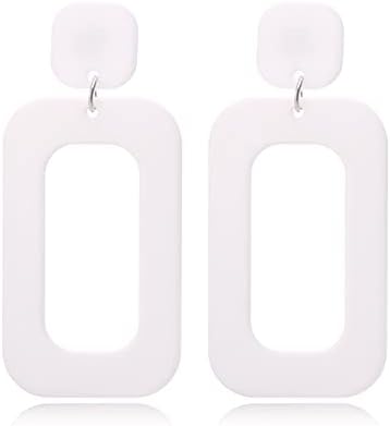 DIYANMMY Retro Simple Acrylic Geometric Square Hollow Earrings for Women White Statement Drop Earring (Acrylic Square Hollow Earrings)