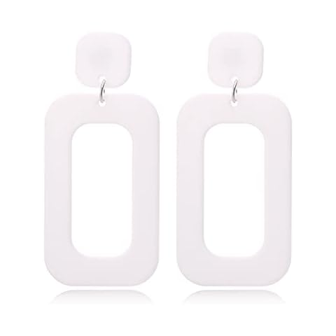DIYANMMY Retro Simple Acrylic Geometric Square Hollow Earrings for Women White Statement Drop Earring (Acrylic Square Hollow Earrings) Cover