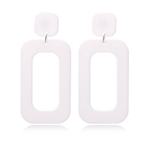 Diyanmmy Retro Simple Acrylic Geometric Square Hollow Earrings For Women White Statement Drop Earring (Acrylic Square Hollow Earrings) #TOP28