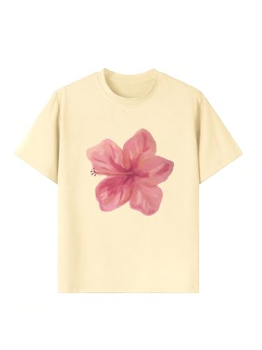 Girl's Floral Graphic Tees Short Sleeve Loose Summer Shirts for Girls Aesthetic Cute Clothes Trendy4