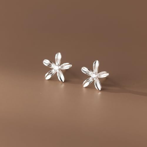 Reffeer Solid 925 Sterling Silver Small Flower Earrings Studs for Women Teens Pretty CZ Flower Stud Earrings Spring4