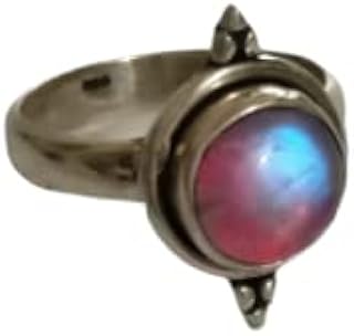 Pink Moonstone Ring| June Birthstone Ring, 925 Sterling Silver Plated| Boho Ring| Statement Ring| Blue Flash Ring| Handmade Ring| Dainty Ring| Self-love Ring| Natural Moonstone Jewelry