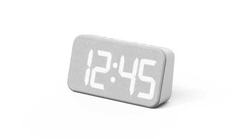 mooas Cosy Fabric LED Desk Clock, Digital Alarm Clock with USB Charging Port, 12/24H Mode, Temperature Display, Alarm & Snooze, Cozy Atmosphere, Non-Slip Silicone pad for Stability (Light Grey)