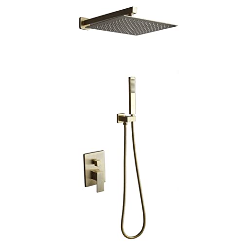 Douche de 12 pouces or brossé système mural luxe avec kit de garniture complet