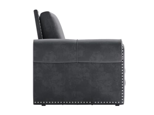 Image of Eafurn 93.7 inch King Size Pull Out Sofa Bed, 3-in-1 Convertible Sleeper Sofa Couch Bed with Nailhead Decor and Rolled Arms, Velvet Oversized Chesterfield Loveseat Chaise Lounge