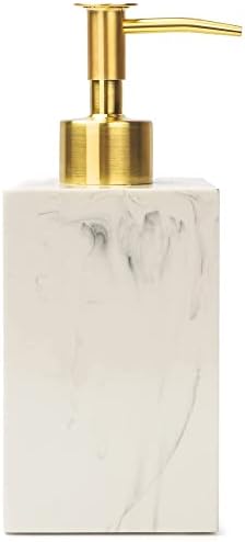 Yew Design - Marble White Pattern Soap Dispenser (Square) for Bathroom with Metal Pump (Gold) Hand Soap Dispenser, 15oz