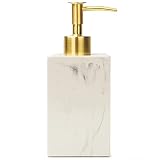 Yew Design - Marble White Pattern Soap Dispenser (Square) for Bathroom with Metal Pump (Gold) Hand S