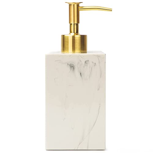 Yew Design - Marble White Pattern Soap Dispenser (Square) For Bathroom With Metal Pump (Gold) Hand Soap Dispenser, 15Oz #TOP5