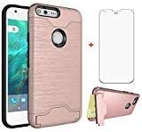 Phone Case for Google Pixel 1 with Tempered Glass Screen Protector Cover Cell Accessories Credit Card Holder Slim Hard Wallet Hybrid Stand Kickstand Pixel1 Pixle One 5 inch 2016 Women Girls Rose Gold