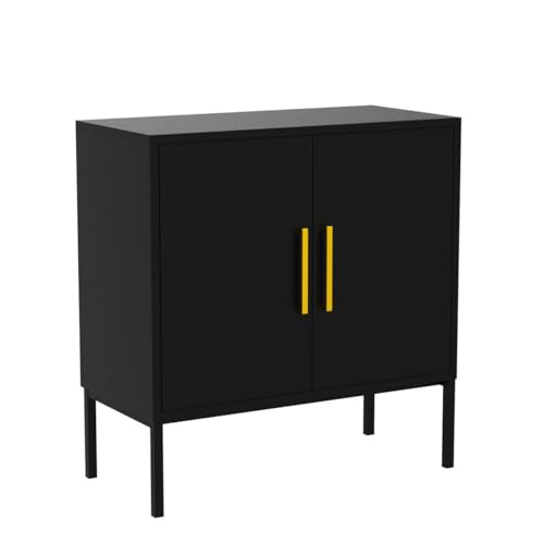CARPETNAL Set of 2 Accent Storage Cabinet with Doors and Adjustable Shelf, Freestanding Buffet Cabinet, Modern Sideboard Buffet Cabinet for Living Room, Dining Room, Kitchen, Hallway (Black) - Thumbnail 5