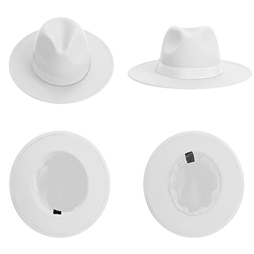 Wide Brim Fedora Hats for Women & Men Classic Dress Panama Hat Adjustable Felt Hat with Band