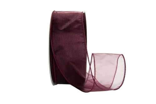Ribbon Bazaar Sheer Organza Wired Ribbon - Wire Edged Ribbon for Floral Decor, Table Arrangements, Apparel Embellishment & More - 1-1/2" Burgundy 25yd Spool