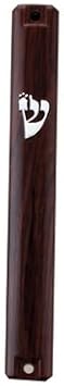 Judaica Place Plastic Mezuzah Case Natural Wood Look with Silver Shin - Fits a 10 Centimeter Kosher Scroll