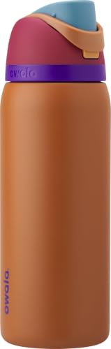 Owala FreeSip Insulated Stainless Steel Water Bottle with Straw for Sports and Travel, BPA-Free, 32-oz, Plum/Brown (Amber Glow)