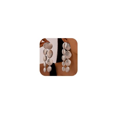 Missgrace Women Circle Dangling Sparkly Dangle Exaggerate Tassel Large Studs Geometry Statement Earrings for Women (Silver)