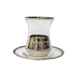 Elegant, Durable and Unic Tea-Coffee Cups with Saucers Set – Silver Star Designed Tea Cup, 5¼ oz, Set of 6