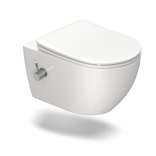 WC con ugello integrato, WC sospeso con funzione bidet, WC con rivestimento nano-rivestimento, WC con rubinetto, sedile WC con abbassamento automatico, 53 x 36 x 35 cm