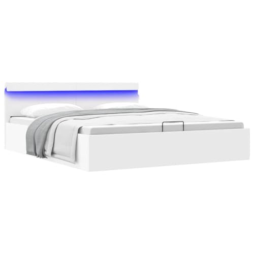 Genérico Cama canapé hidráulica con LED sin colchón BLANCO180x200 cm