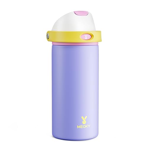 Image of 18 oz Insulated Water Bottle for Travel: Meoky Stainless Steel Kids Water Bottle with 2-in-1 Straw and Spout Lid - Leak Proof, Fits in Car Cup Holder, BPA-Free for Gym School, Starry Lilac