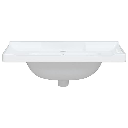 Lavabo cerámico empotrable rectangular blanco de 71 cm con rebosadero integrado 7