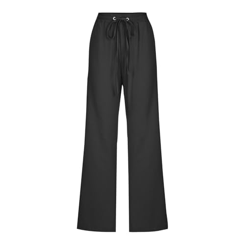 Women's Linen Pant Drawstrings Straight Leg High Waist Trousers Summer Casual Lightweight Breathable Long Pants2