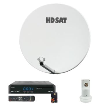 Pack - Parabola satellitare in fibra composita, 75 cm + LNB singolo + Vega 3 ricevitore TV satellitare Full HD + scheda
