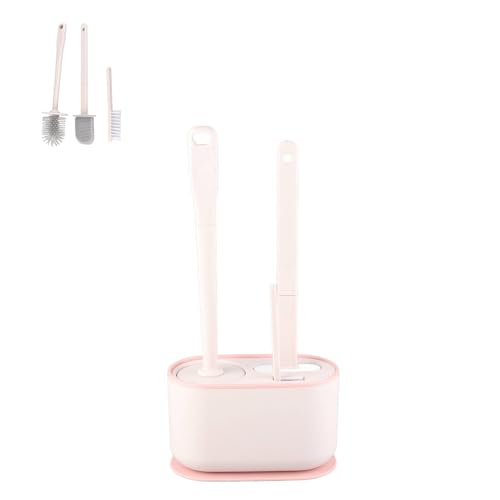 Image of Toilet Brush and Holder Set, Long Handle Toilet Brush Set Deep Cleansing Multifunctional Hanging for Bathroom (Pink)