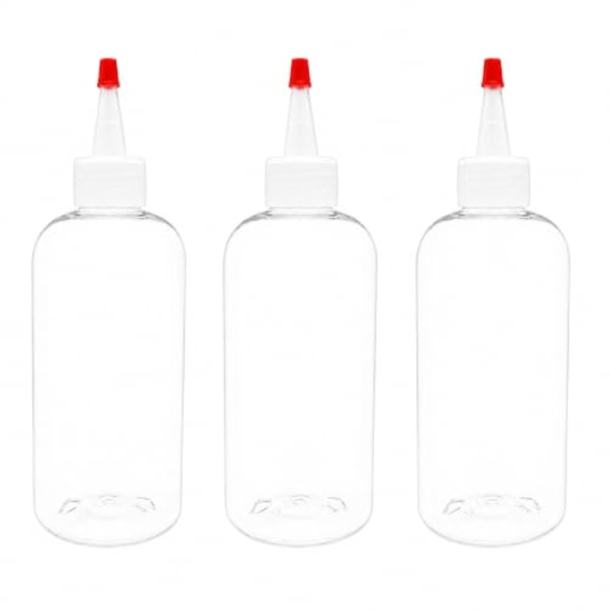 3 Pack 8 oz Clear Boston Plastic Bottles, Yorker with Red Tip