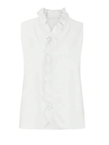 MakeMeChic Women's V Neck Blouse Frill Trim Sleeveless Summer Dressy Shirt Tops2