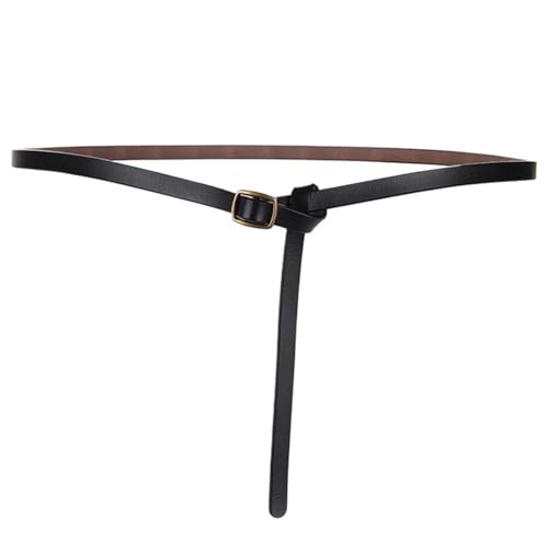 Womens Belt Narrow Leather Belts for Women Decorative Waistband for Dress Or Skirt Or Overcoat Girdle Width 1.0 Cm(115cm,Black)