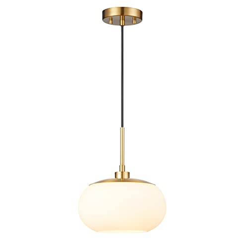 Kyrid Single Opal Glass Pendant Light Antique Brass Finish #TOP1