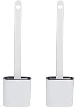 MHR Silicon Toilet Brush with Plastic Holder Slim Flex Toilet Cleaner Brush Anti-drip Set, No-Slip Long Handle Soft Silicone Brush (2, White)