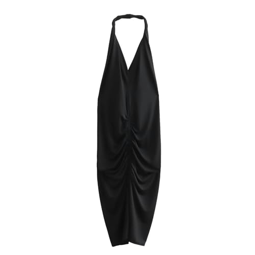 Plissiertes Neckholder-Kleid für Damen – Schwarz – L