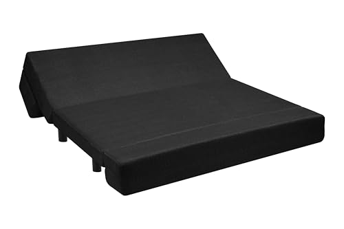 Image of 5X6-Feet Leg Sofa Cum Bed with Ottoman | Jute Fabric 3 Seater Convertible Sofa Bed | Modern Space Saving Furniture for Living Room | Black