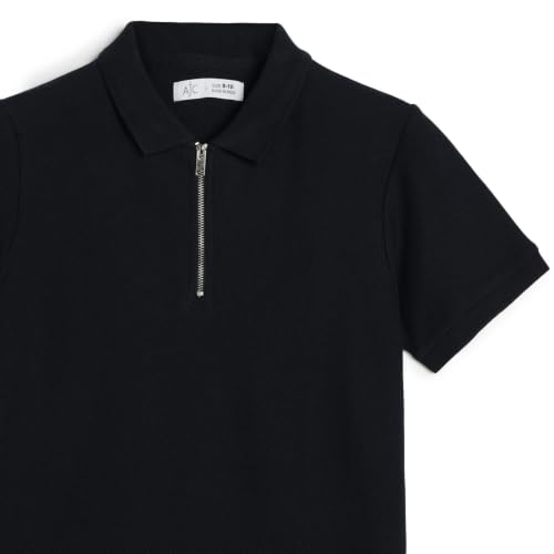 Image of Alan Jones Clothing Boys Polo T-Shirt with Zipper Closure | Honeycomb Knit Cotton Blend Half Sleeve Tshirt | Age 6-16 Years