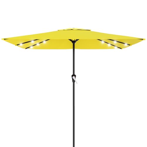 Image of AreShark 8' X 10' Rectangular Patio Umbrella with Solar Lights, Lighted Solar Umbrella with Crank, Outdoor Table Umbrella for Garden, Deck, Backyard, Pool and Beach, Yellow