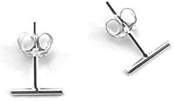 Minimalist Solid 14kt Gold Bar Studs Polished Tiny Flat Stick Line Earring - Image 5