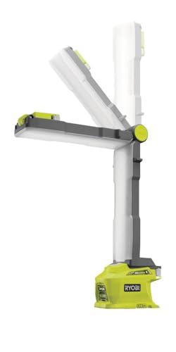 RYOBI - Lampe LED 18V ONE+ - Modulable, Rabattable avec Crochet Suspension - Bras Articulé 2 Parties - Réglage 3 Intensités, Max 850 Lumens - Poids 0,8kg - Batterie et Chargeur non Inclus - R18ALF-0