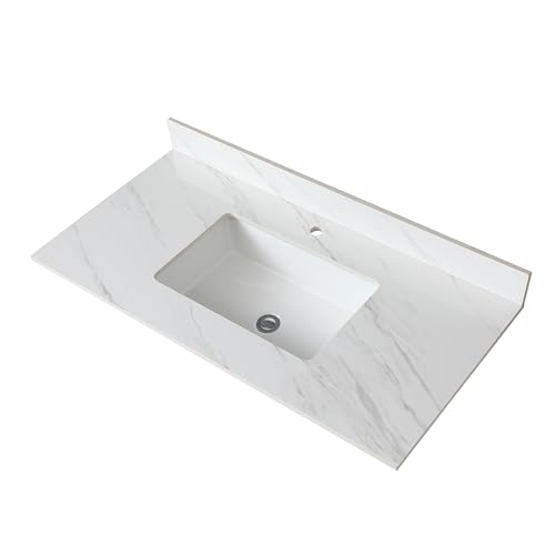 Montary 43'x 22' Bathroom Vanity Top with Undermounted Large Ceramic Sink & Backsplash, Sintered...