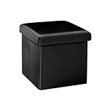B FSOBEIIALEO Folding Storage Ottoman Cube with Faux Leather for Living Room, Bedroom, Home Office, Dorm Storage Footrest Black 11.8'x11.8'x11.8'