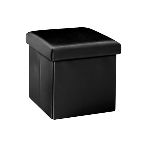 B FSOBEIIALEO Folding Storage Ottoman Cube with Faux Leather for Living Room, Bedroom, Home Office, Dorm Storage Footrest Black 11.8"x11.8"x11.8"